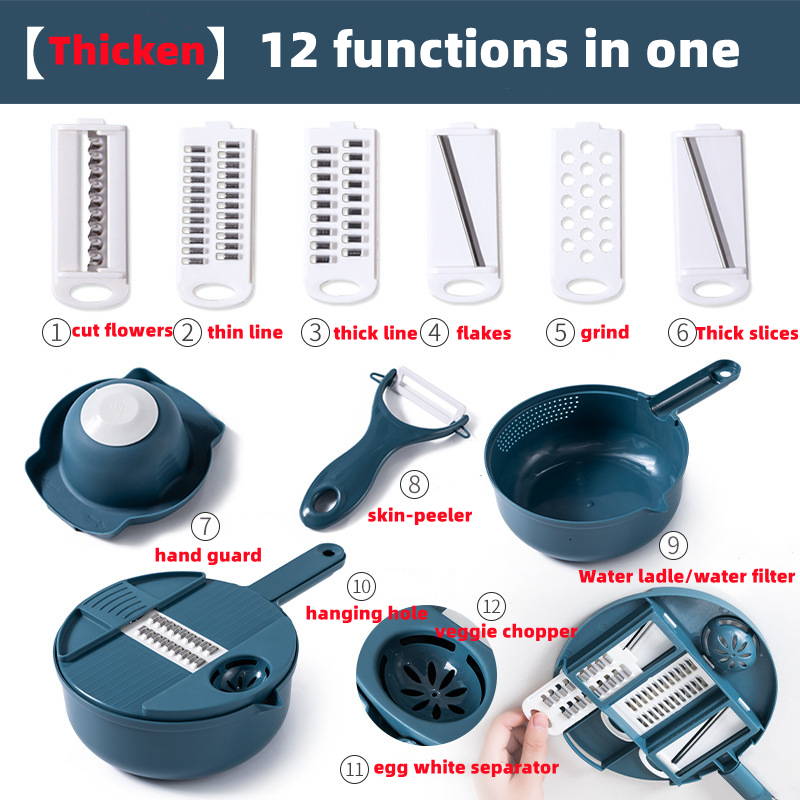 Fruit Vegetable Tools 12 In 1 Multi-Function Vegetable Chopper Carrots Potatoes Manually Cut Shred Slicer Radish Grater Kitchen Tools Vegetable Cutter