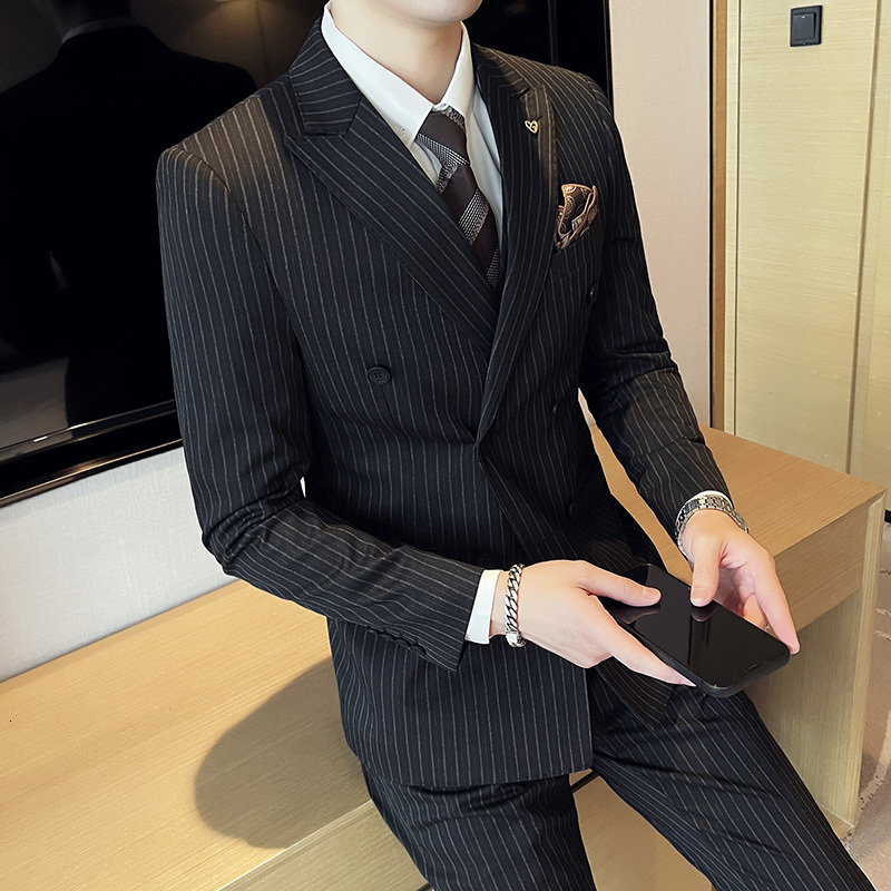 Men's Suits Blazers High Quality Blazer Vest Trousers Men's British Style Senior Simple Business Casual Wedding Gentlemen's Suit Three 
