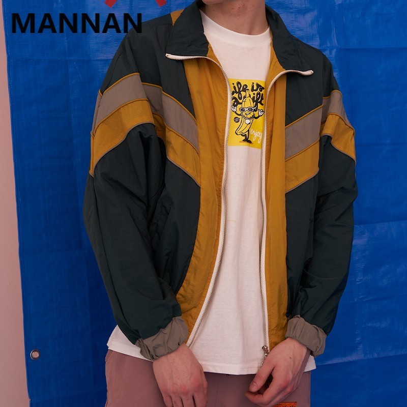 Mens Jackets MANNAN Vintage Multicolor Color Block Patchwork Windbreaker Autumn Hip Hop Streetwear Zip Up Track Casual 230327