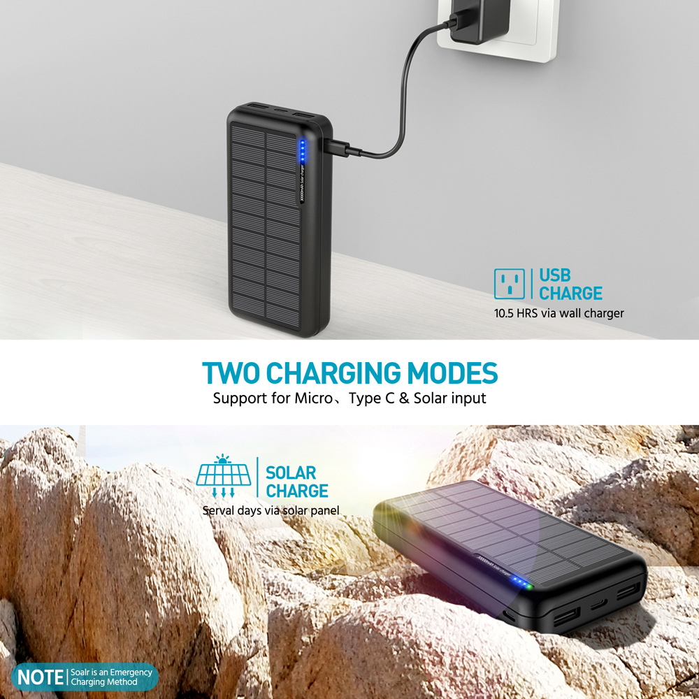 30000mAh Solar Powerful Power Banks Outdoor Charging Station Portable Fast Charge External Spare Battery for Cell Phone Powerbank