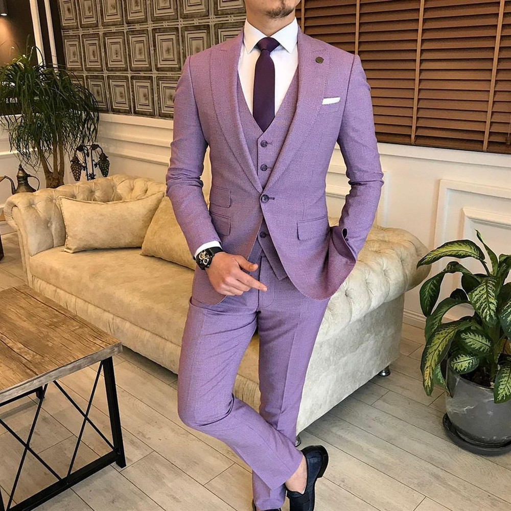 Men's Suits Blazers JacketPantsVest Tailor-Made Man Suit Slim Fit Purple 3 Piece Men Wedding Clothes Formal Party Costume Homme Made 230328