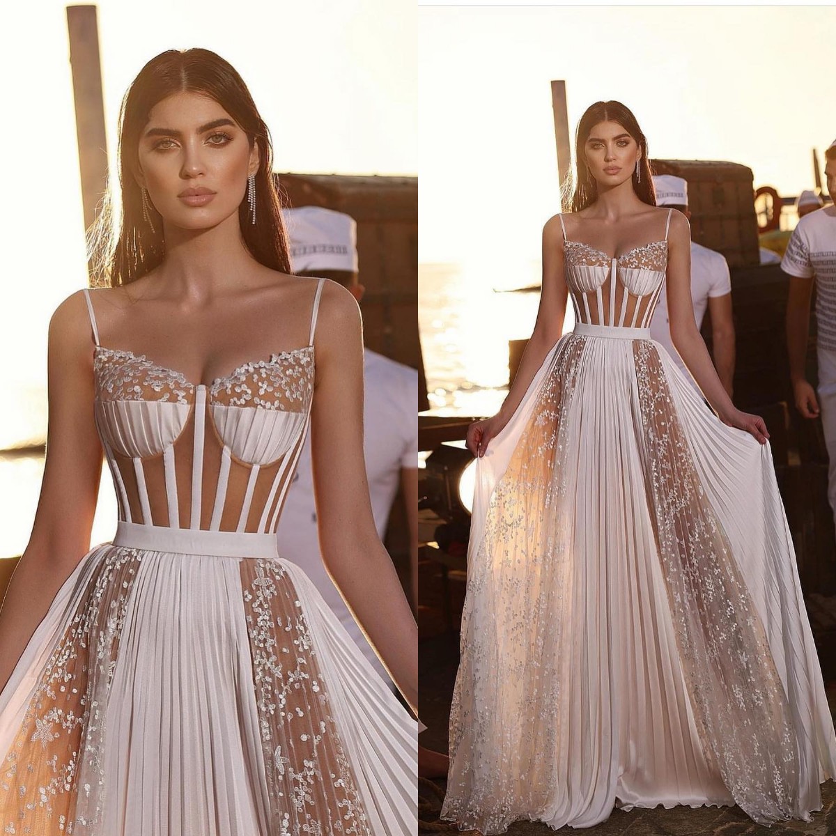 Boho Beach 2023 Wedding Dresses Lace Bridal Gowns Sexy Spaghetti Neck African Vestidos robes de soiree for Bride