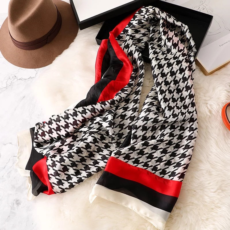 Scarves 18090cm classic Silk Scarf Women Foulard Office lady Large Fashion Print Beach Hijab shawl warp bandanna muffler pareo 230328