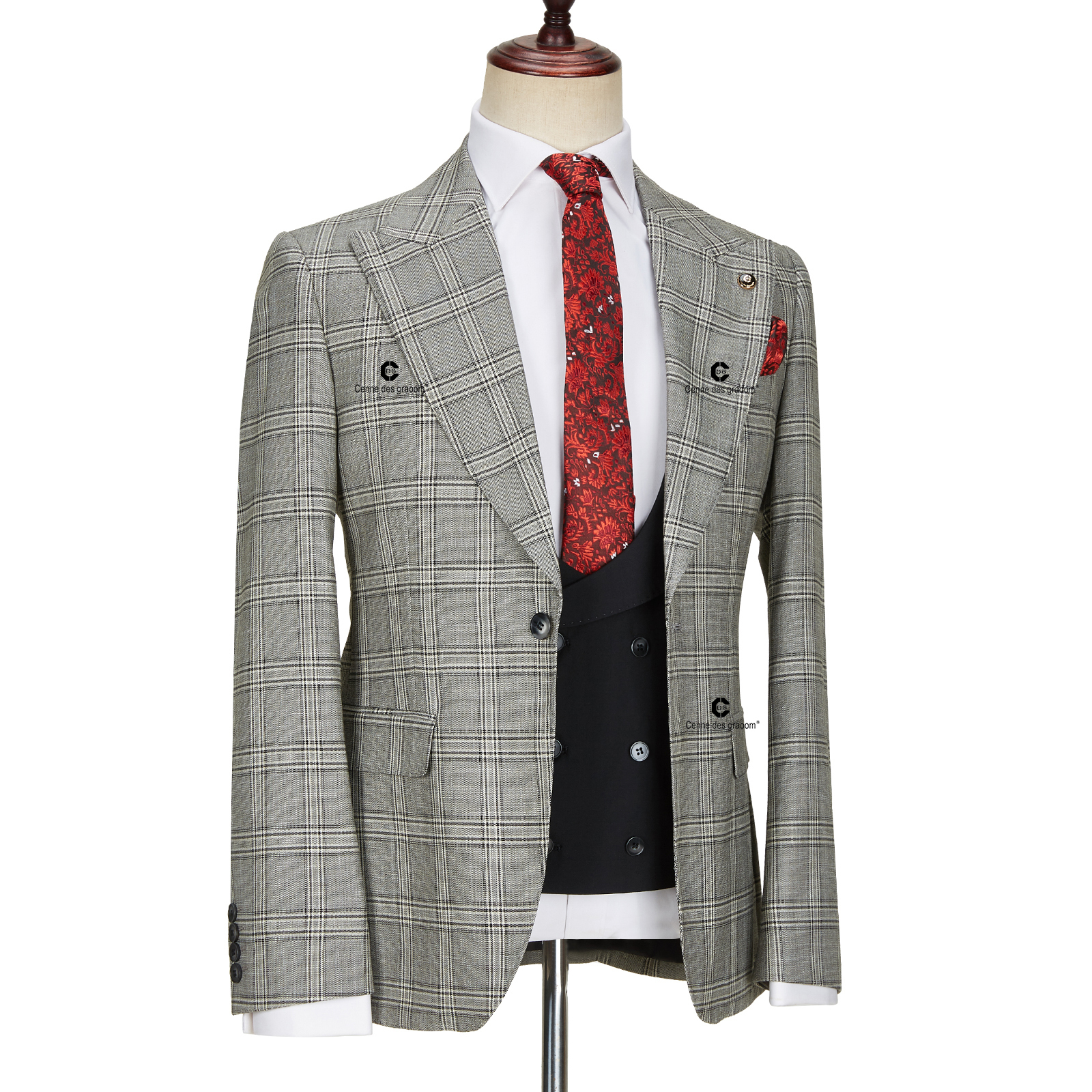 Men's Suits Blazers Cenne Des Graoom Classic Glen Plaid 3 Piece Vintage Men Suits Blazer Black Vest Pants Tailor-Made For Daily Meeting Wedding 2