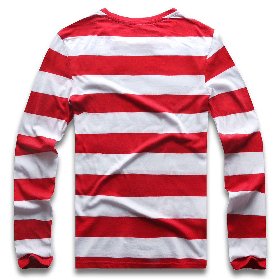 Men s T Shirts Red White Striped Long Sleeve T Shirts Tees for Round Neck Colorful Black Stripes Casual 230327