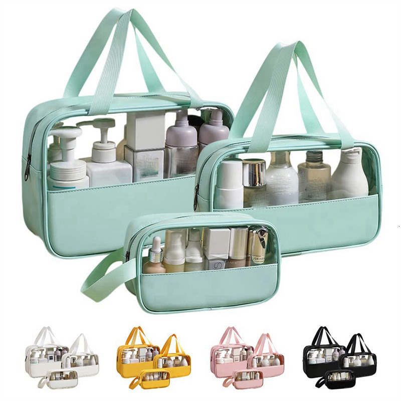 Cosmetic Bags Cases Patchwork Makeup Storag Translucent Large Capacity Bath Waterproof Travel Storage Light Blue 230328