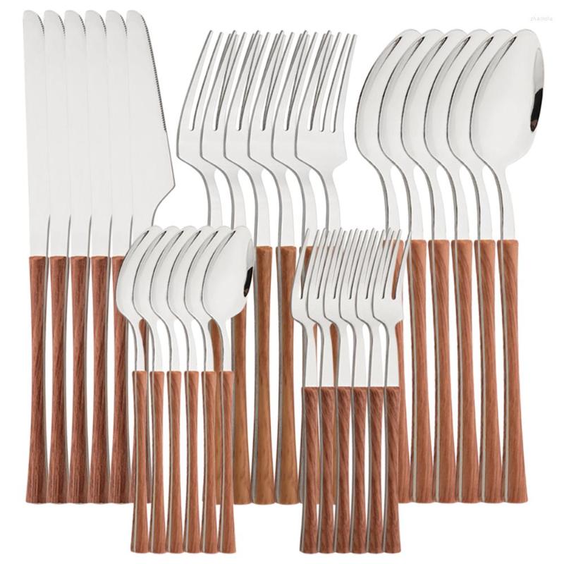 Image of Dinnerware Sets 5/20/30Pcs Brown Silver Set Tableware Western Stainless Steel Cutlery Dinner Knife Fork Tea Spoons Silverware