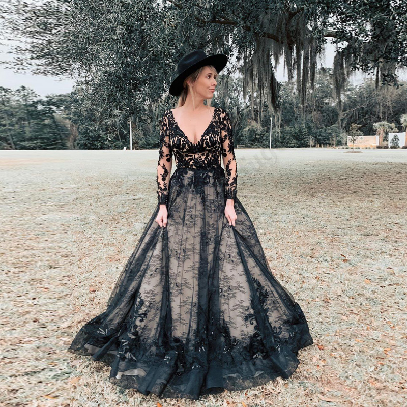 Party Dresses Delicate Black Lace Wedding V Neck Appliques Floor Length Noivas Sposa Corset Suknia Robe De Mariee Bridal Engagement 230328