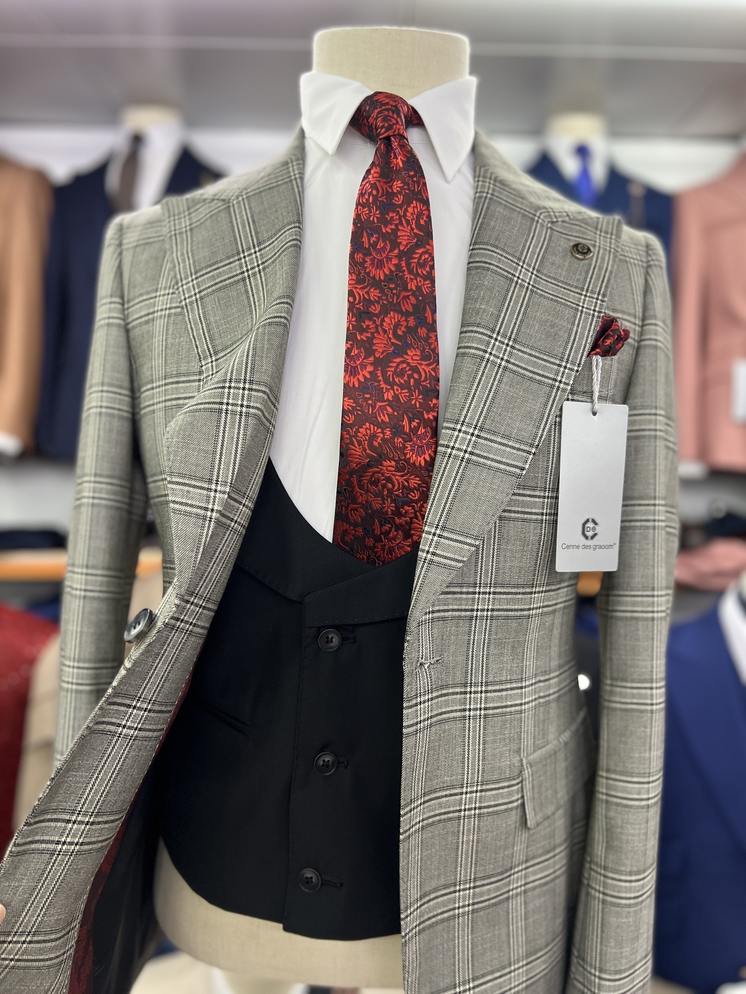 Men's Suits Blazers Cenne Des Graoom Classic Glen Plaid 3 Piece Vintage Men Suits Blazer Black Vest Pants Tailor-Made For Daily Meeting Wedding 2