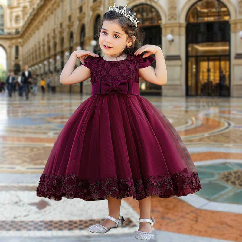 Girl's Dresses 2023 Flower Ceremony Baptism 1 Year Birthday Dress For Baby Girl Clothing Lace Princess Dresses Bow Party Dress Toddler Clothes P2