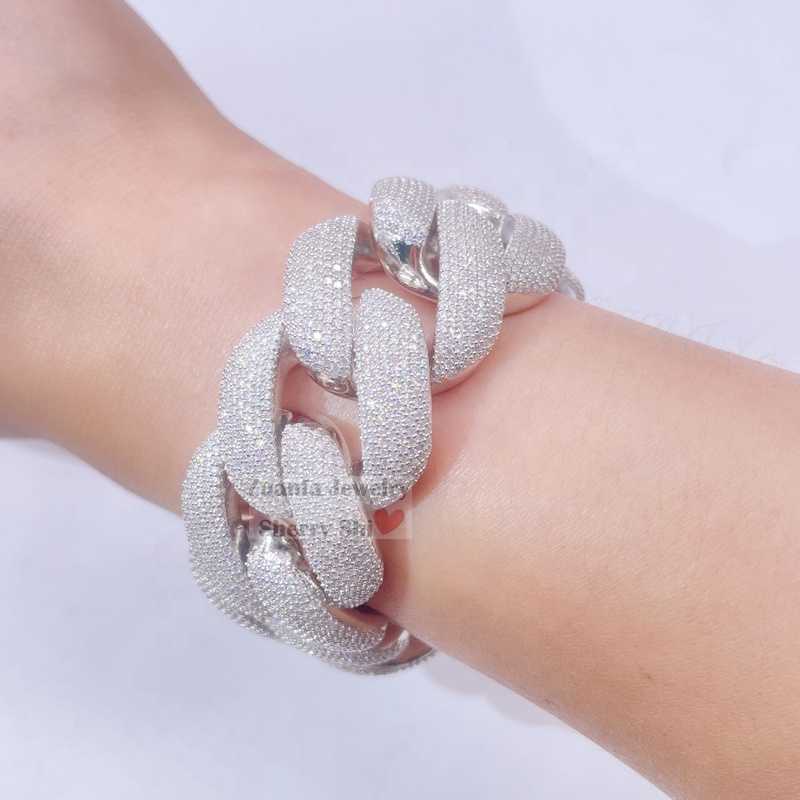 Stylish Design 28mm Thick Heavy Vvs Moissanite Dia Miami Cuban Bracelet Iced Out