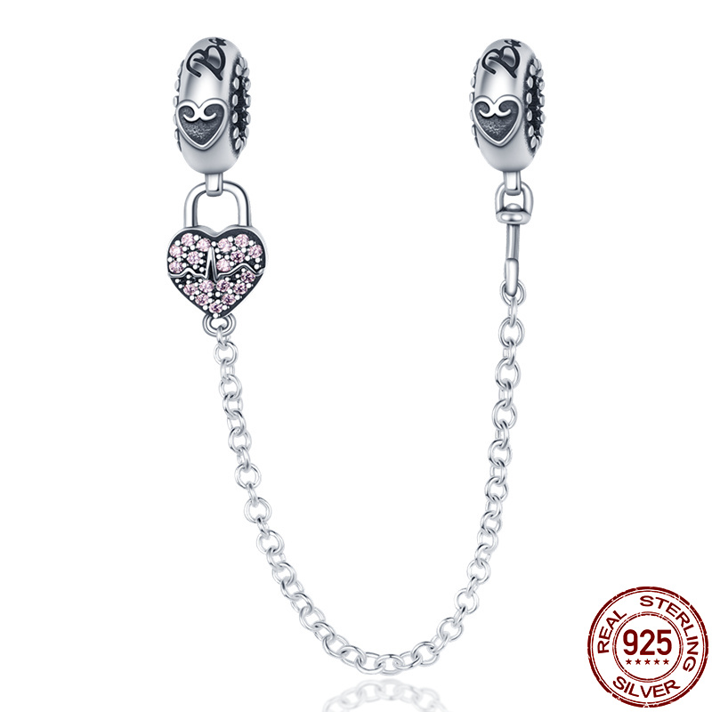 925 Sterling Silver Security Chain Dangle Charm Beads Suitable For Primitive Bracelet Charm DIY Women Jewelry Fashion Accessories Free Delivery