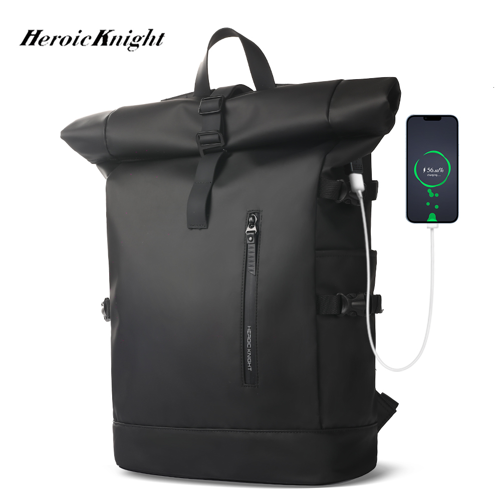 School Bags Heroic Knight Men s Backpack Waterproof Rollup Women Travel Expandable USB Charging Large Capacity Laptop Bag Mochilas 230328