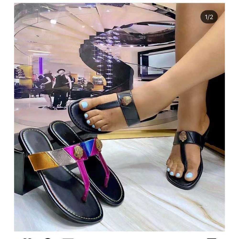 Slippers Hardware Diamond Buckle Flip-flops 2024 Fashion Ladies Sandals Flat Beach Casual Women Slippers Color Matching Indoor Slides Y241009