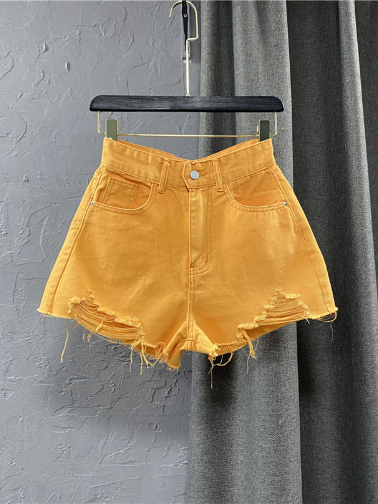 Women's Shorts Women's denim shorts High waisted casual solid zipper flying fashion shorts Loose sexy green A-shaped pants summer 230412