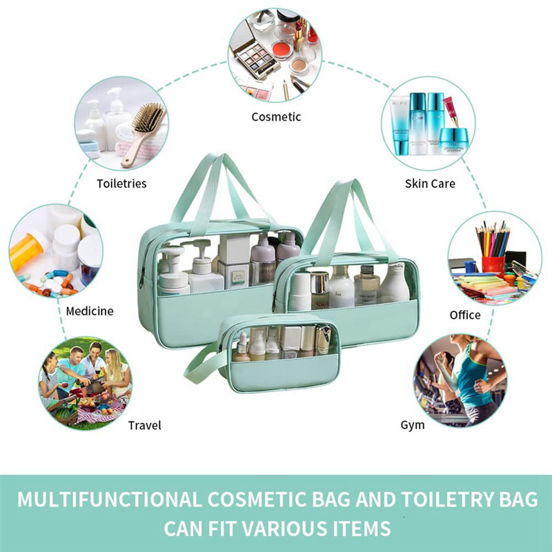 Cosmetic Bags Cases Patchwork Makeup Storag Translucent Large Capacity Bath Waterproof Travel Storage Light Blue 230328