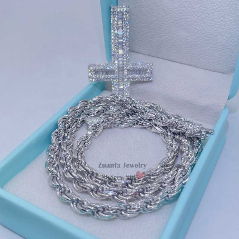 necklace moissanite chain cross Pendant Necklaces Whiote Gold 925 Silver Vvs Moissanite Diamond Iced Out Hip Hop Pass Tester