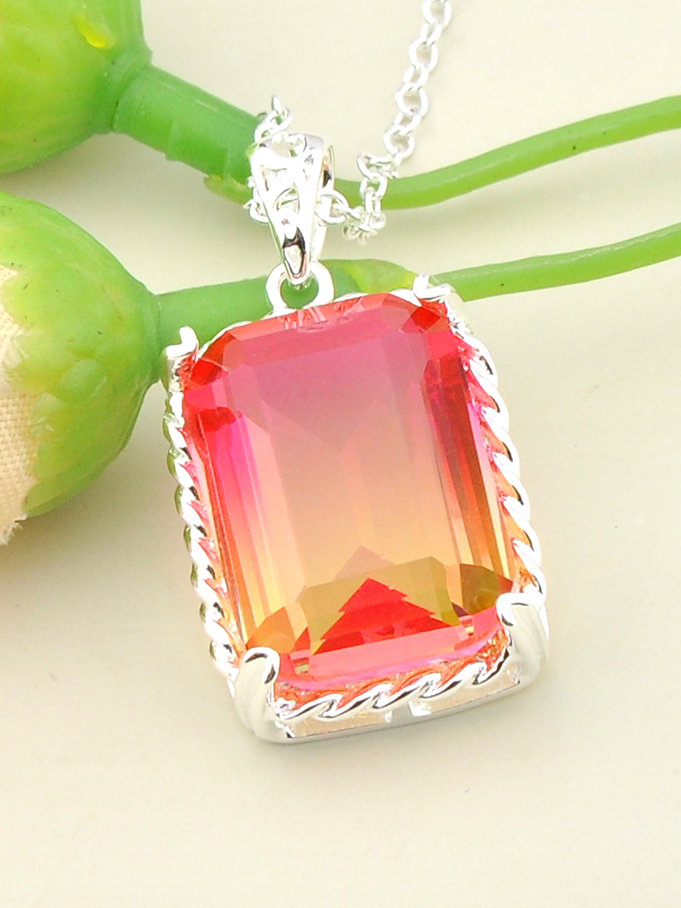 Fashion Jewelry Luckyshine Bezel Setting Mystic Tourmaline Gemstone 925 Silver Pendant Weddings Jewelry Gift For Women