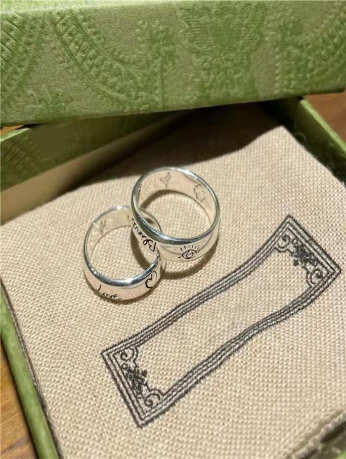 Luxury fashion designer couple ring silver letter graffiti temperament classic personality full couple gift women039s part