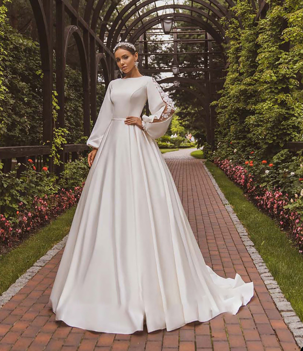 Bride Gowns Pastrol A-Line Wedding Dresses With 3D-Flower New Purity Full Sleeve Bridal Gown Custom Made Brush Train Robes De Mariee Vestidos De Novia
