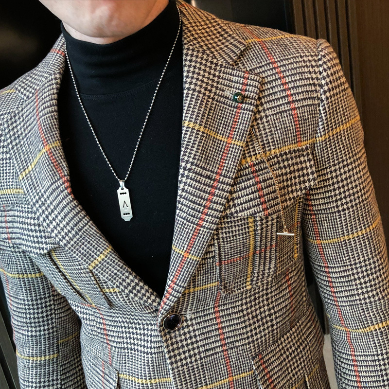 Men's Suits Blazers Vintage Plaid Blazer British Stylish Male Blazer Suit Jacket Business Casual Blazer Jacket Terno Masculino Mens Blazer Patter