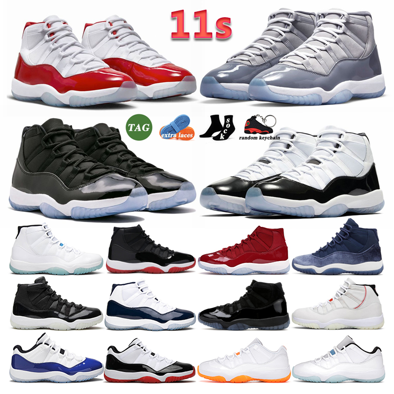 J11 Basketball Shoes jumpman 11 cherry 11s Cool Grey Midnight Navy Velvet Bred Concord Cap and Gown Space jam Gamma blue UNC Cool Grey low traine