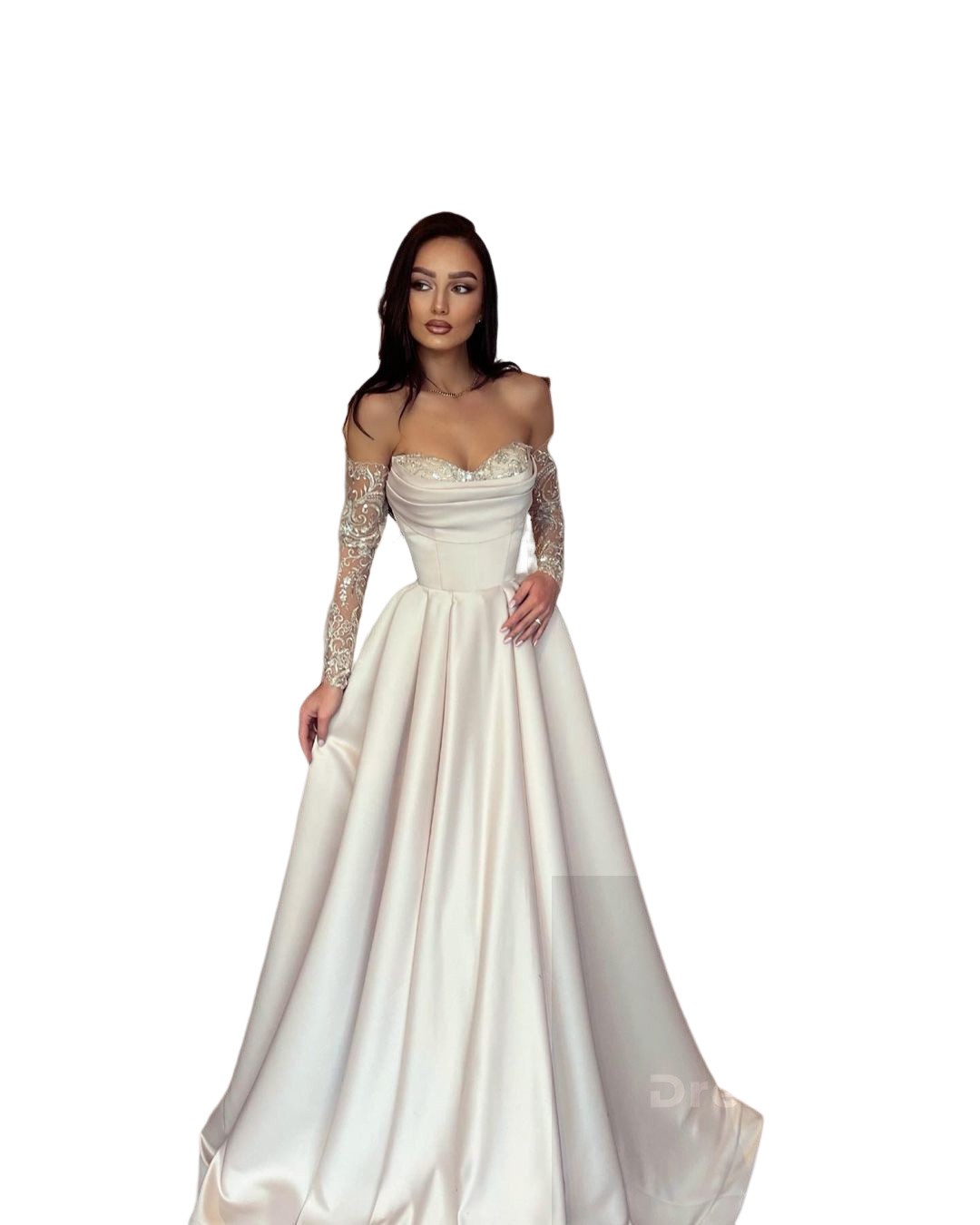 Strapless Dresses Pleats Champagne Sequins Long Sleeves Party Prom Evening Dress For Special Ocn Lz0304