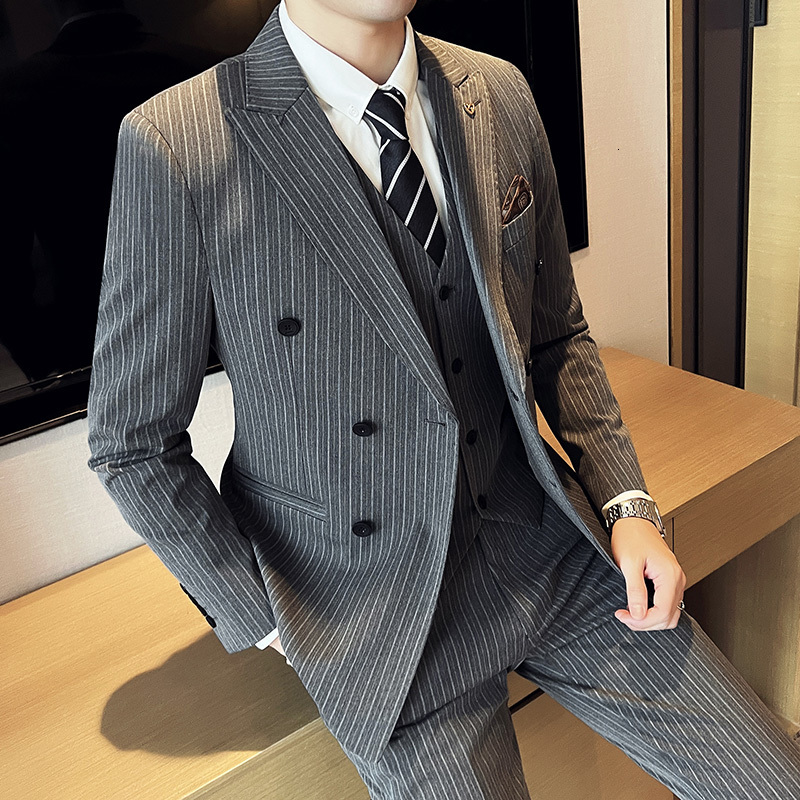 Men's Suits Blazers High Quality Blazer Vest Trousers Men's British Style Senior Simple Business Casual Wedding Gentlemen's Suit Three 