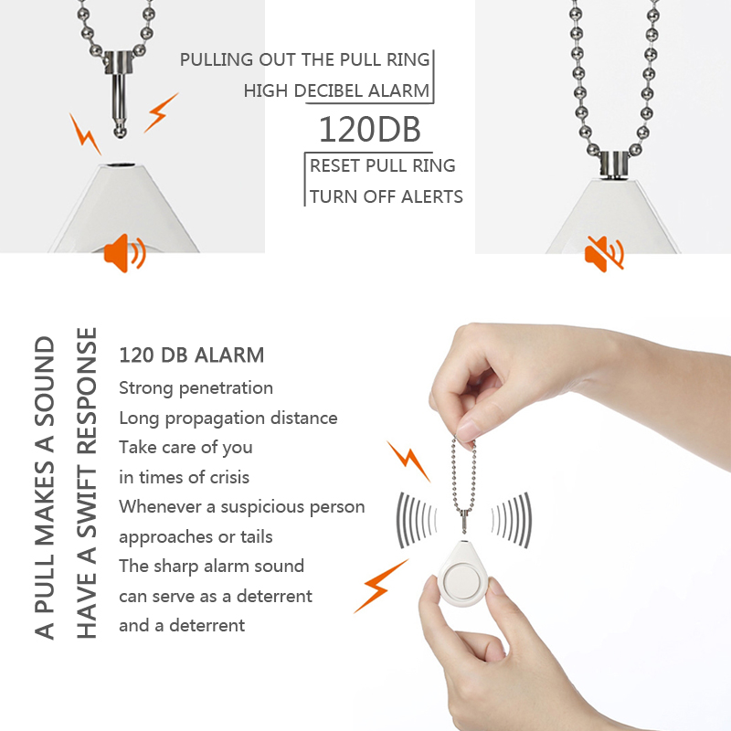 Female Personal Safety Alarm 120dB Self Defense High Decibel Alarm Personal Emergency Safety Equipment Children and Elderly Keychain Alarm