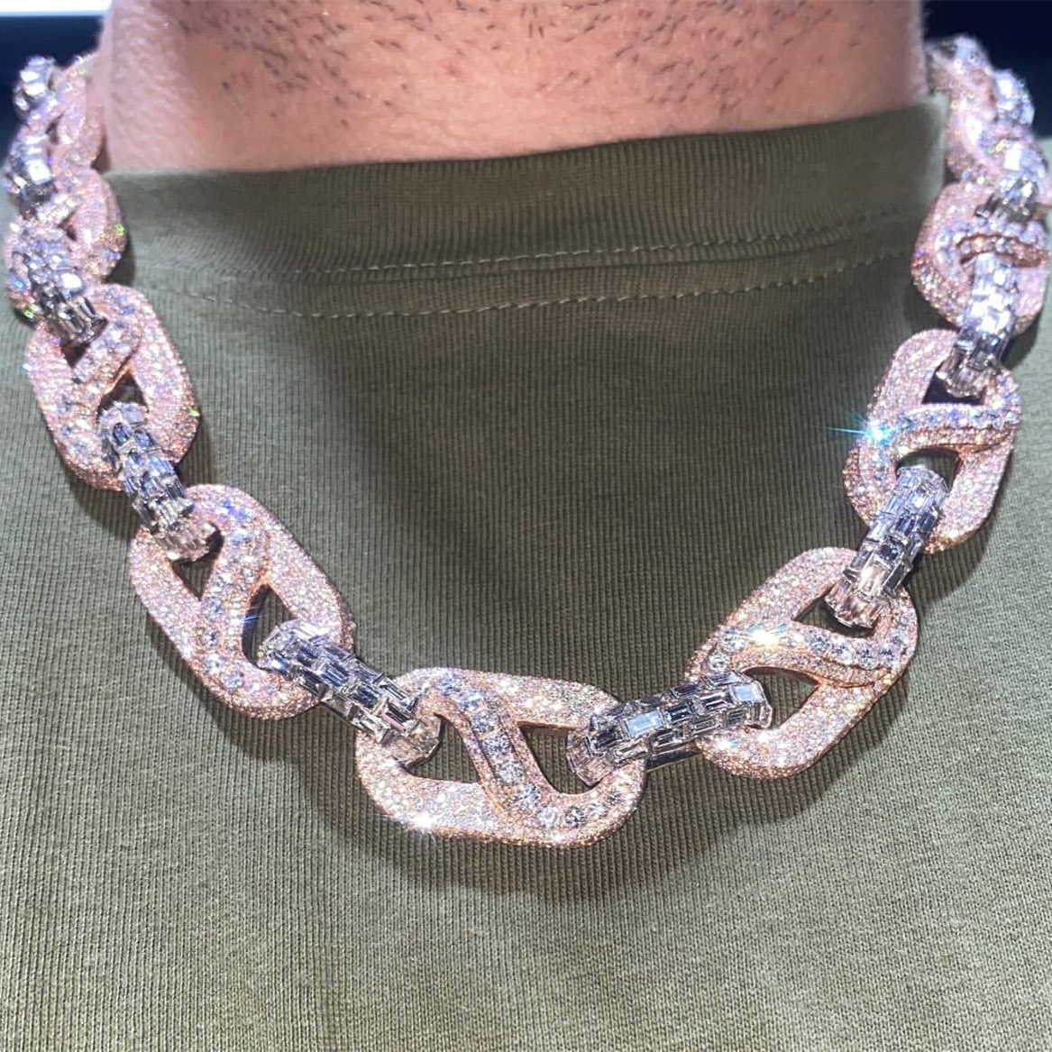 OACOCA Crazy Design Bussdown 20mm Vvs Moissanite Custom Cuban Link Chain Hip Hop