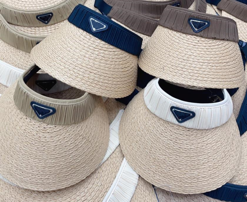 Women Designer Bucket Hat 2023 Summer Straw Big Brim Hats Luxury Designer Empty top Fisherman Sun hats Beach Beanies Caps Fashion Braid Caps panama, Beige