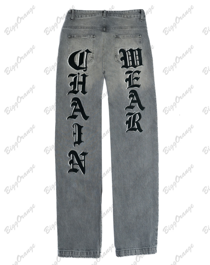 Mens Jeans Orange text high quality trousers embroidery print decorative jeans punk pants streetwear mens y2k clothing 230327