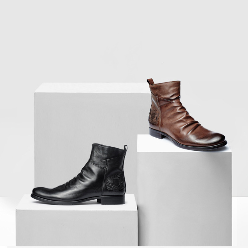 Boots Mens Leather Boots Retro High Top Zip PU Leather Shoes Autumn Ankle Boots Men Chelsea Booties Zapatos De Hombre Plus Size 48 230327
