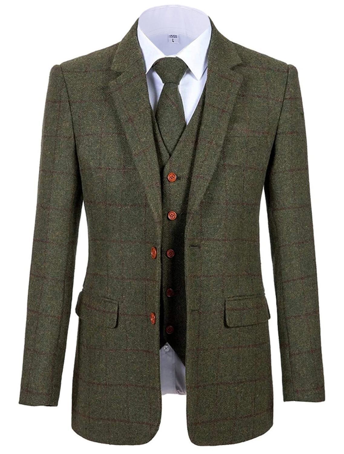 Men's Suits Blazers Men's 3 Piece Suits Bussiness Formal Notch Lapel Groomsmen Woolen Plaid Tuxedos for Party Activities Wedding BlazerVestP