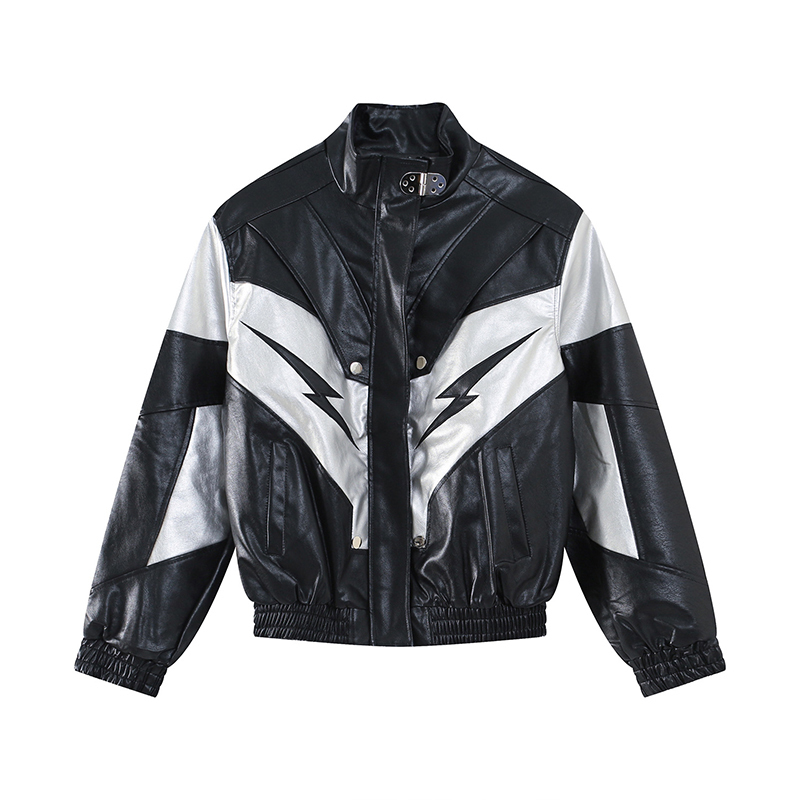 Mens Jackets IEFB Jacket Wear Autumn Winter High Stand Collar Shoulder Padded PU Leather Coat Contrast Color Fashion 230327