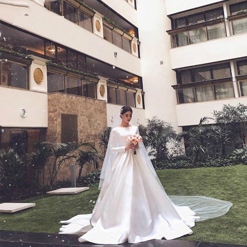 Party Dresses Vestidos De Novia Simple Vintage White Satin Wedding Dress Plus Size Long Sleeves Princesa Bridal Gown Custom Made Robe 230328