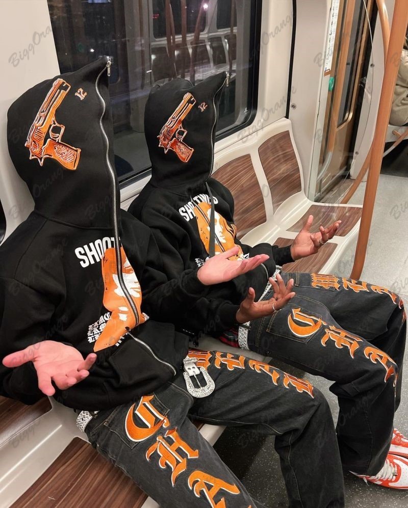 Mens Jeans Orange text high quality trousers embroidery print decorative jeans punk pants streetwear mens y2k clothing 230327