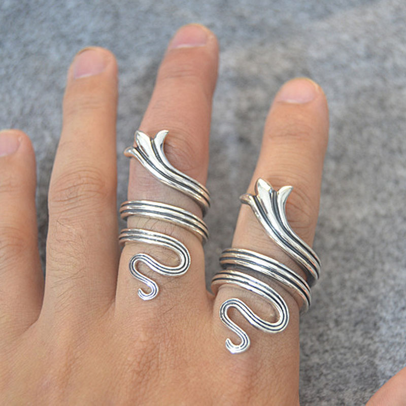 A159 S925 Sterling Silver Ring Personalized Fashion Punk Hip Hop Style Snake Cross Flower Couple Letter Shaped Jewelry Lover Gift