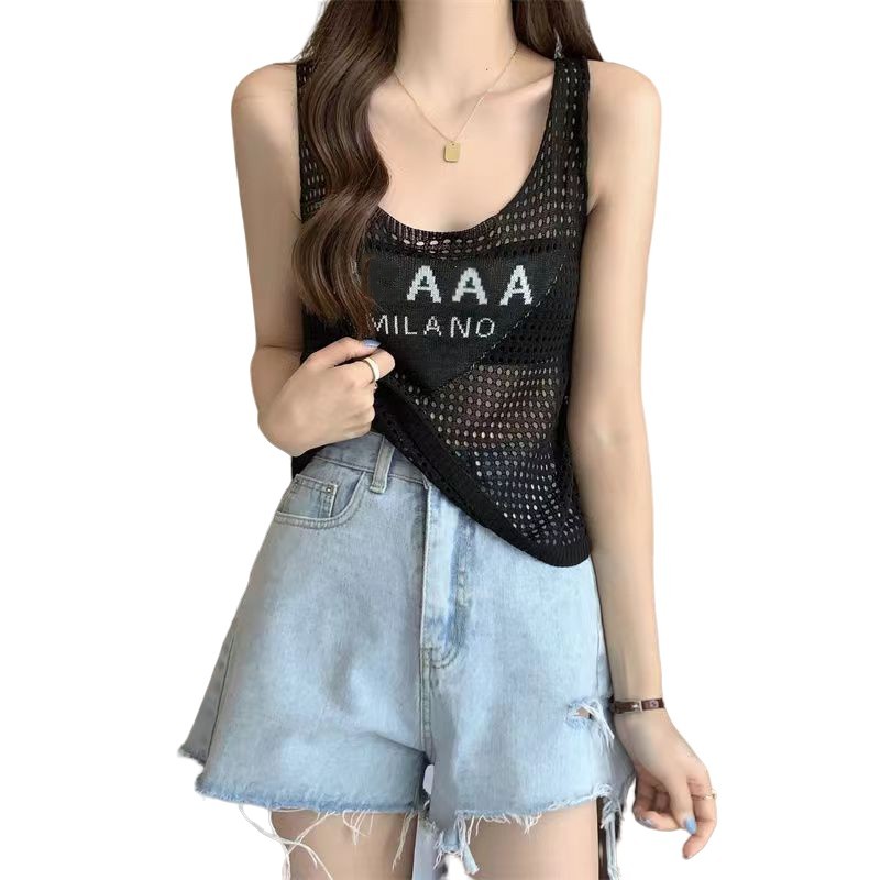 Designer Womens Knits Tees T Shirts Sleeveless women' knits wear net red with hollow front letter embroidery Lady Tees Ves, Black
Designer Womens Knits Tees T Shirts Sleeveless women' knits wear net red with hollow front letter embroidery Lady Tees Ves, Black
