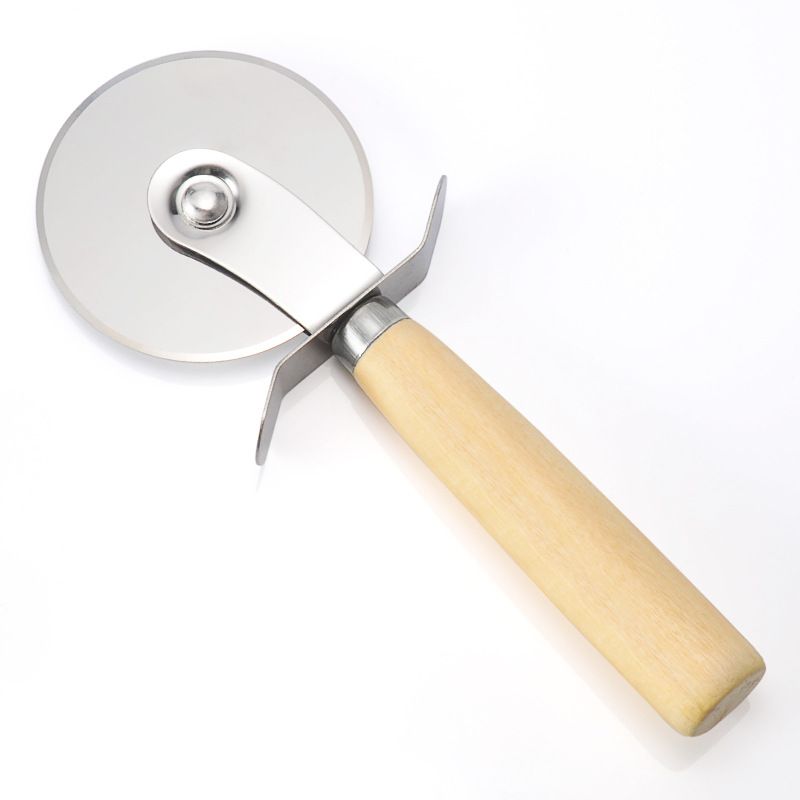 Round Pizza Cutter Tool Stainless Steel Confortable With Wooden Handle Pizza Knife Cutters Pasta Dough Kitchen Bakeware dh9800