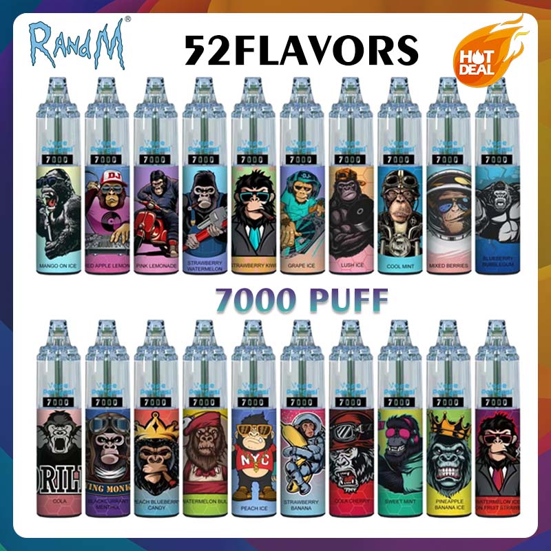 

original Authentic Randm Tornado 7000 Puffs Disposable Vape Pen 20mg 50mg Flashing RGB LED 850mAh Rechargeable Disposable Mini E-Cigarette 52 Flavors, Mixed flavor