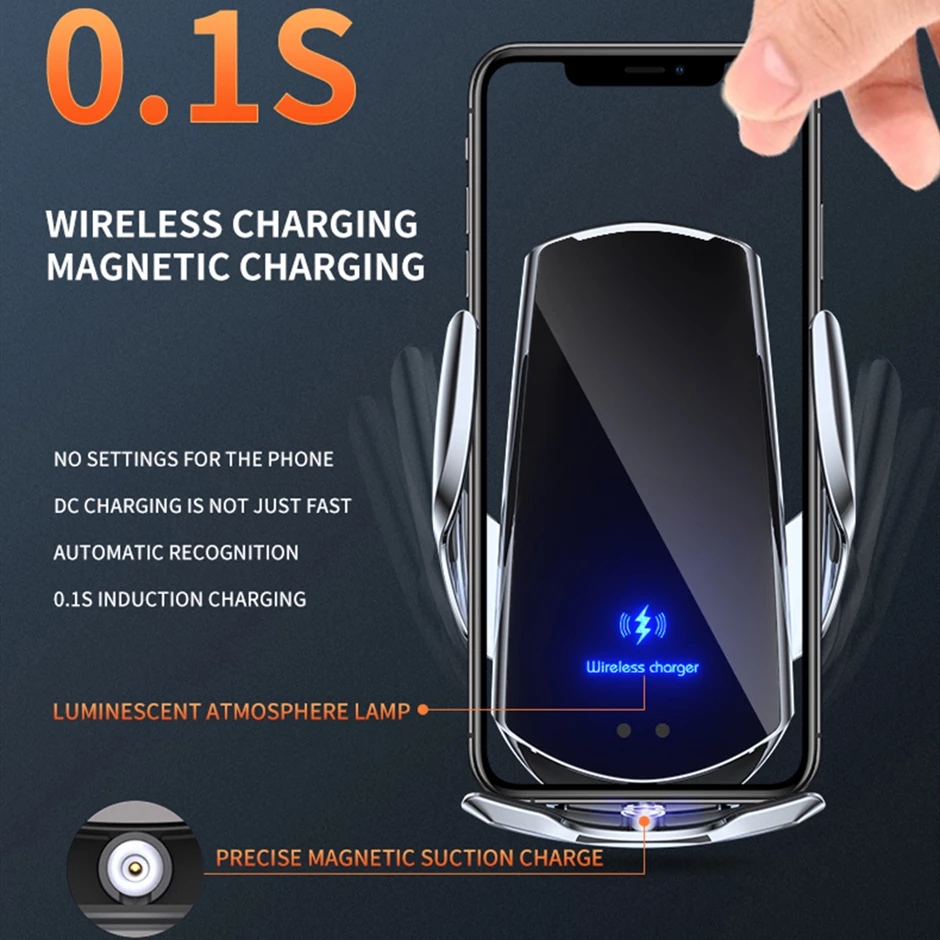 100W Auto Phone Holder Wireless Charger Magnetic Automatic Car Mount Phone Holder For Mobile Phone Infrared Induction Fast Charging