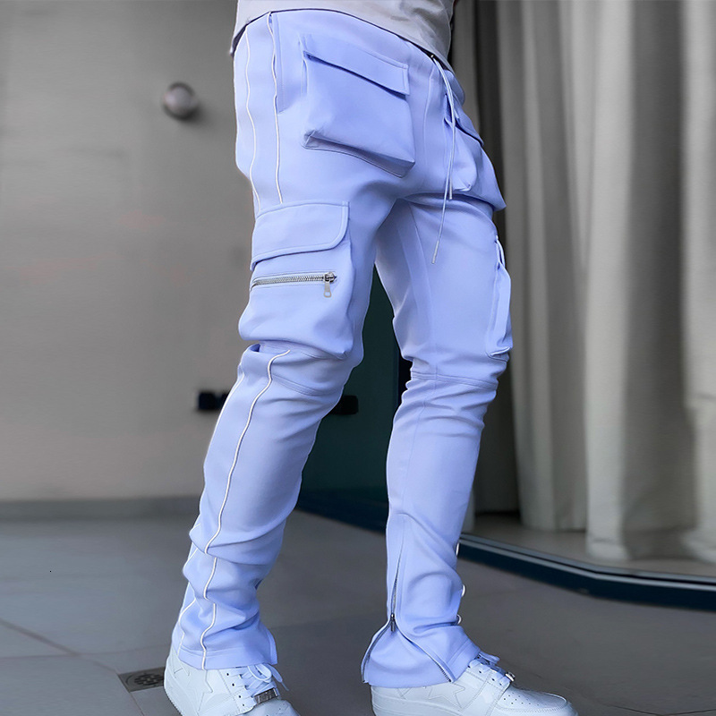 Men's Pants Summer Cargo Casual Pants Men's Hip Pop Joggers Reflective Multi-Pocket Trackpants Men's Jogging Pants Sports Trousers 2303