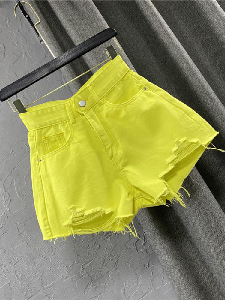 Women's Shorts Women's denim shorts High waisted casual solid zipper flying fashion shorts Loose sexy green A-shaped pants summer 230412