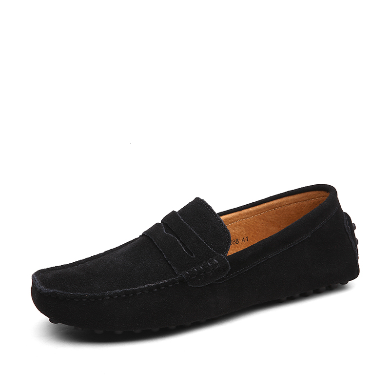 Men's Genuine Leather Loafers Casual Slip On Driving Shoes Breathable Comfortable Flats Navy Blue dh911125171