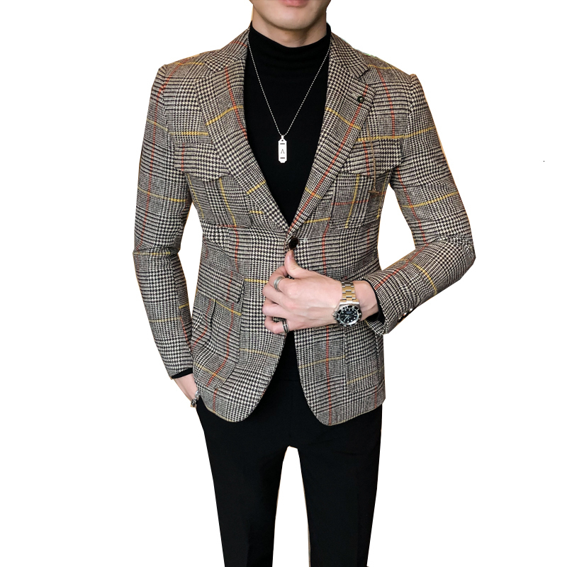 Men's Suits Blazers Vintage Plaid Blazer British Stylish Male Blazer Suit Jacket Business Casual Blazer Jacket Terno Masculino Mens Blazer Patter
