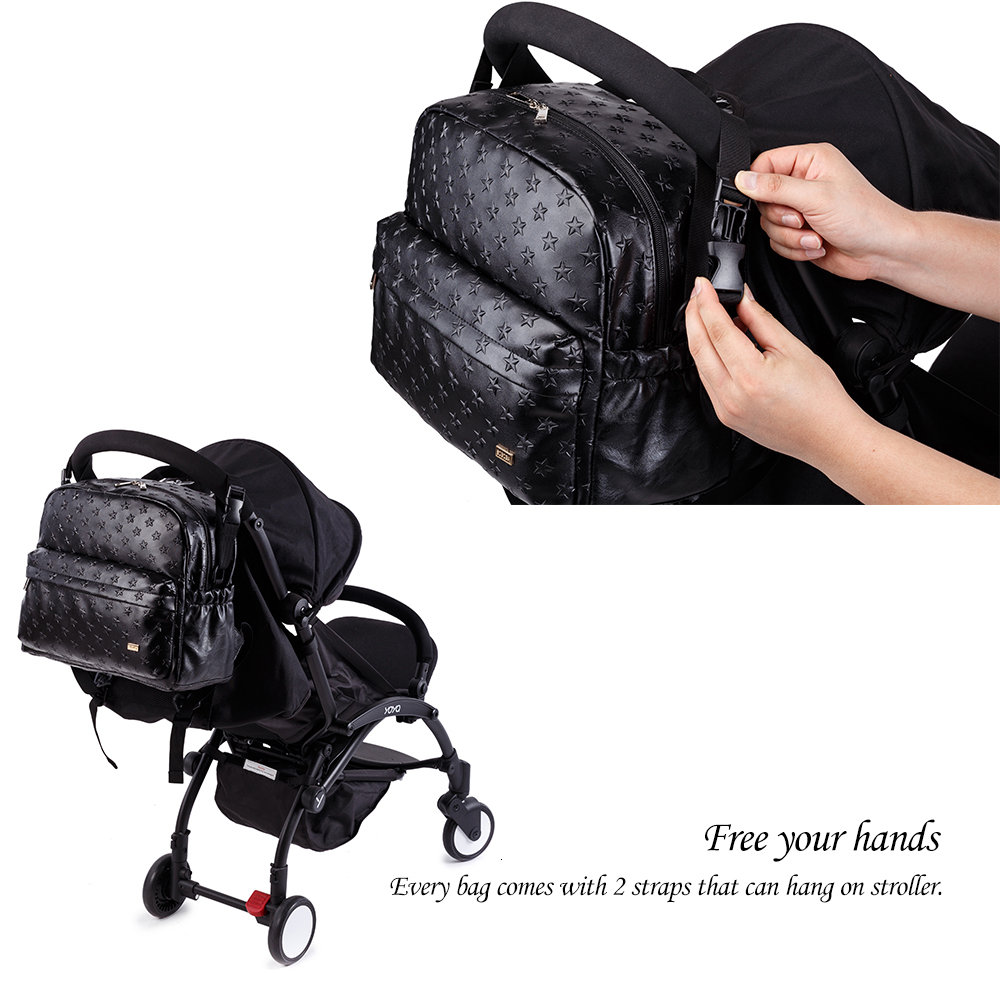 Diaper Bags Soboba for Mummy PU Waterproof Large Capacity Nappy Changing Hanging on Stroller 3D Star Pattern 230328