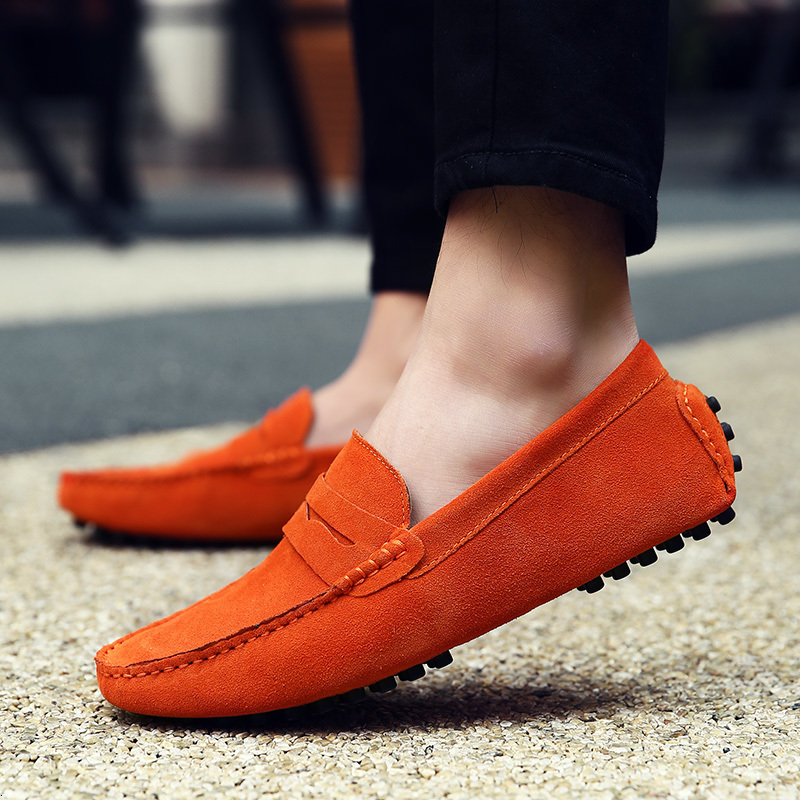 Men's Genuine Leather Loafers Casual Slip On Driving Shoes Breathable Comfortable Flats Navy Blue dh911125171
