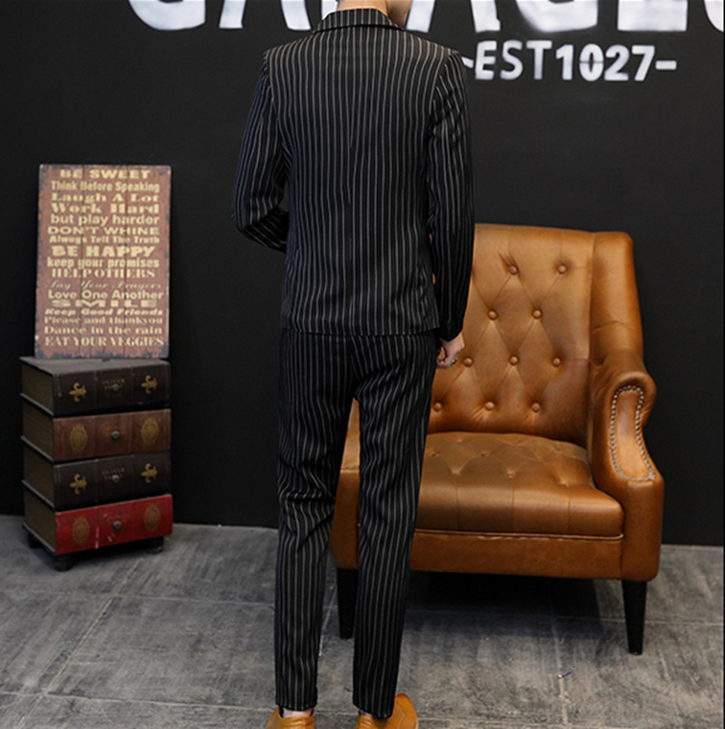 Men's Suits Blazers Boutique Blazer Trousers Men's Fashion Striped Business Casual British Style Gentleman Elegant Formal Suit 2-piece Set 2