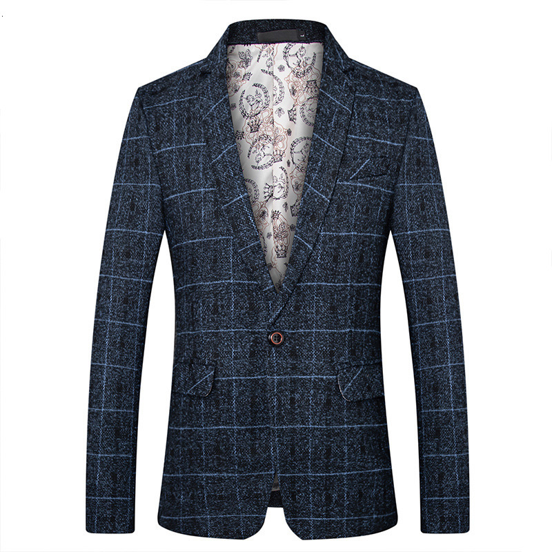 Men's Suits Blazers Mens Blazer Fashion Casual Boutique Woolen Suit Jacket / Male Business Plaid Slim Fit Party Dress Blazer Coat Men Clothing 23